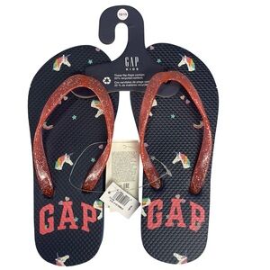 GAP Kids Flip Flops Unicorns & Sparkly Glitter Straps Size 12/13 NWT